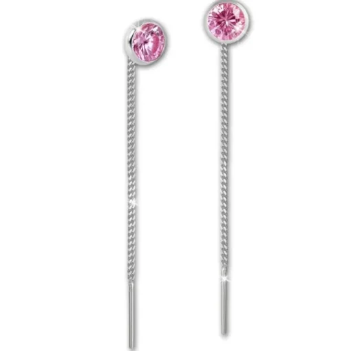 SilberDream Ohrhänger Durchzieher Zirkonia rosa 5mm 925 Silber SDO5965A