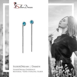 SilberDream Ohrhänger Durchzieher Zirkonia türkis 4mm 925 Silber SDO5964T