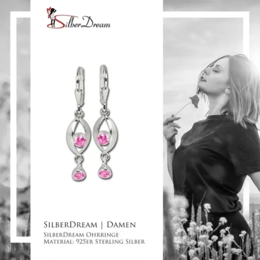 SilberDream Ohrhänger Eye Zirkonia rosa Ohrring 925 Silber SDO523P