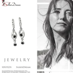 SilberDream Ohrhänger Eye Zirkonia schwarz Ohrring 925 Silber SDO523S