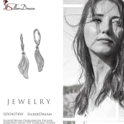 SilberDream Ohrhänger Fächer Zirkonia weiß 925 Sterling Silber Damen SDO4374W