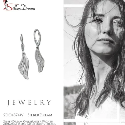 SilberDream Ohrhänger Fächer Zirkonia weiß 925 Sterling Silber Damen SDO4374W