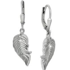 SilberDream Ohrhänger Feder Zirkonia weiß 925 Silber Ohrring SDO4427W