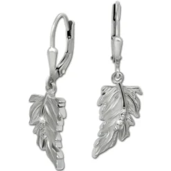 SilberDream Ohrhänger Feder Zirkonia weiß 925 Silber Ohrring SDO4426W