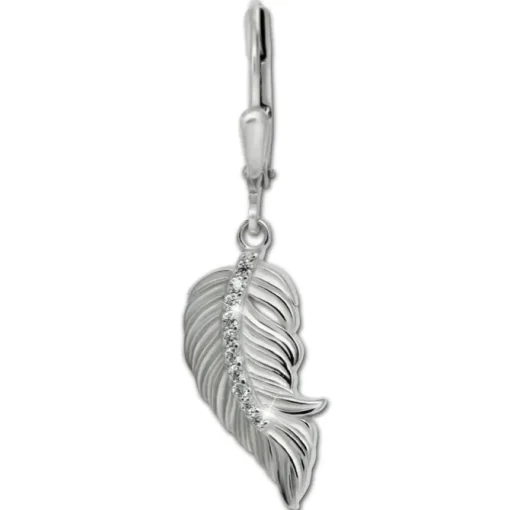 SilberDream Ohrhänger Feder Zirkonia weiß 925 Silber Ohrring SDO4427W