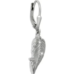 SilberDream Ohrhänger Feder Zirkonia weiß 925 Silber Ohrring SDO4427W
