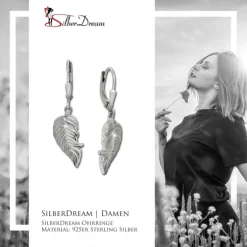 SilberDream Ohrhänger Feder Zirkonia weiß 925 Silber Ohrring SDO4427W