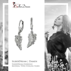 SilberDream Ohrhänger Feder Zirkonia weiß 925 Silber Ohrring SDO4426W