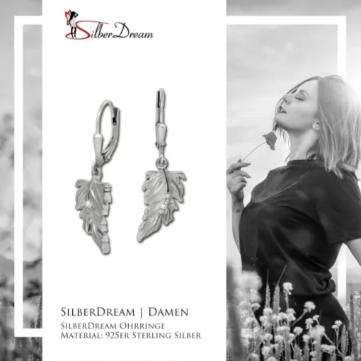 SilberDream Ohrhänger Feder Zirkonia weiß 925 Silber Ohrring SDO4426W