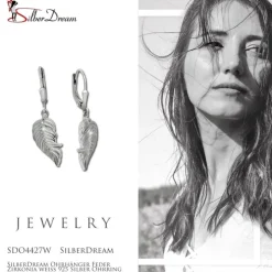 SilberDream Ohrhänger Feder Zirkonia weiß 925 Silber Ohrring SDO4427W