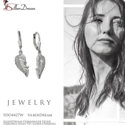 SilberDream Ohrhänger Feder Zirkonia weiß 925 Silber Ohrring SDO4427W