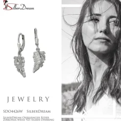 SilberDream Ohrhänger Feder Zirkonia weiß 925 Silber Ohrring SDO4426W