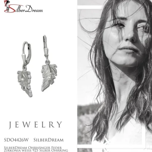 SilberDream Ohrhänger Feder Zirkonia weiß 925 Silber Ohrring SDO4426W