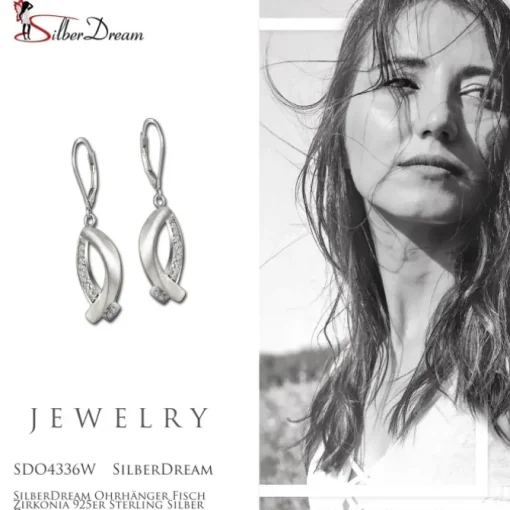 SilberDream Ohrhänger Fisch Zirkonia 925er Sterling Silber Damen SDO4336W