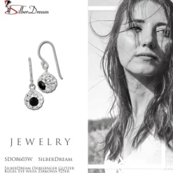 SilberDream Ohrhänger Glitzer Kugel Eye weiß Zirkonia 925er SDO8603W