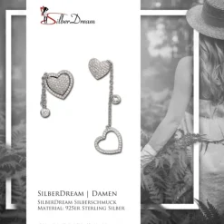 SilberDream Ohrhänger Herz Zirkonia 925 Silber Damen Doppelohrring GSO430W