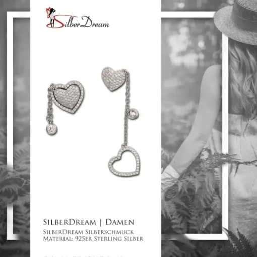 SilberDream Ohrhänger Herz Zirkonia 925 Silber Damen Doppelohrring GSO430W