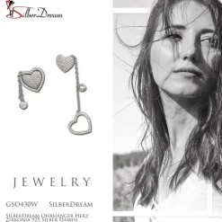 SilberDream Ohrhänger Herz Zirkonia 925 Silber Damen Doppelohrring GSO430W