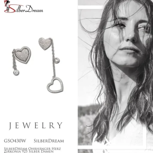 SilberDream Ohrhänger Herz Zirkonia 925 Silber Damen Doppelohrring GSO430W