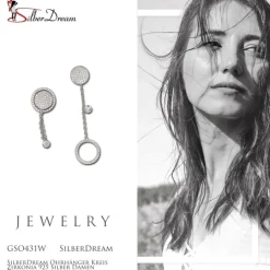 SilberDream Ohrhänger Kreis Zirkonia 925 Silber Damen Doppelohrring GSO431W