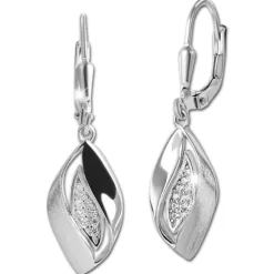 SilberDream Ohrhänger Leaf Zirkonia weiß 925 Silber Damen Ohrring SDO4441W