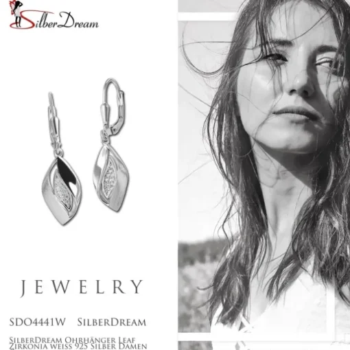 SilberDream Ohrhänger Leaf Zirkonia weiß 925 Silber Damen Ohrring SDO4441W