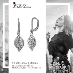 SilberDream Ohrhänger Leaves Zirkonia weiß 925 Silber Damen Ohrring SDO4442W