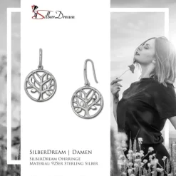 SilberDream Ohrhänger Lebensbaum rund 925 Silber Damenohrringe SDO457J