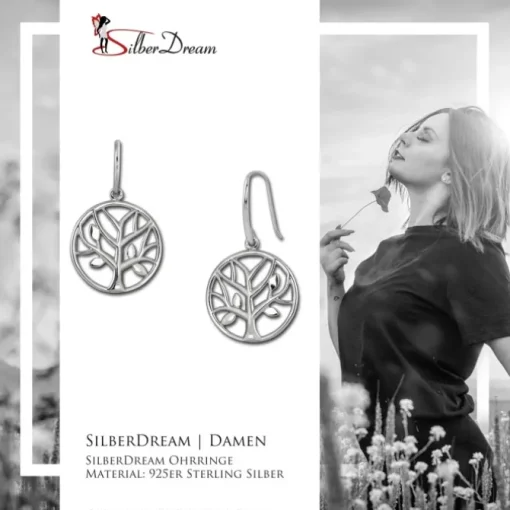 SilberDream Ohrhänger Lebensbaum rund 925 Silber Damenohrringe SDO457J