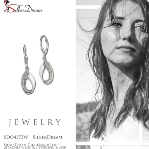 SilberDream Ohrhänger Loop Zirkonia weiß 925 Sterling Silber Damen SDO4373W