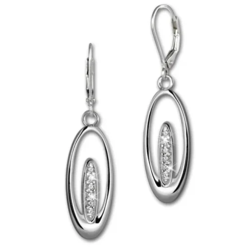 SilberDream Ohrhänger Oval Zirkonia weiß 925 Silber Ohrring SDO4288W