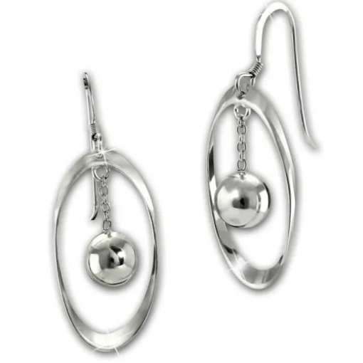 SilberDream Ohrhänger Oval mit Kugel 925 Sterling Silber Damen Ohrringe SDO6710J