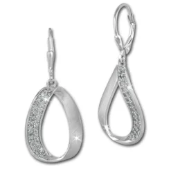 SilberDream Ohrhänger Oval Zirkonia weiß 925 Silber Damen Ohrring SDO371W