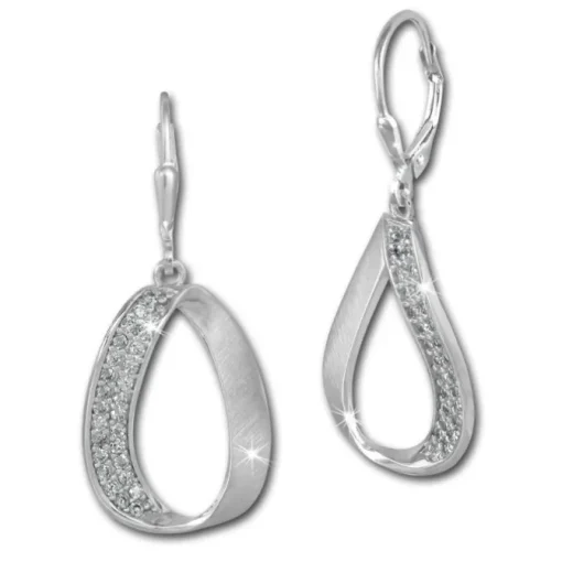 SilberDream Ohrhänger Oval Zirkonia weiß 925 Silber Damen Ohrring SDO371W