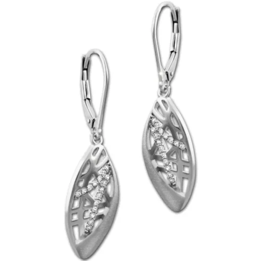 SilberDream Ohrhänger Oval Zirkonia weiß 925 Silber Damen Ohrring SDO4318W