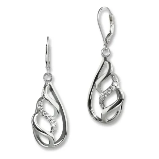 SilberDream Ohrhänger Oval geflochten Zirkonia 925 Silber Damen Ohrring SDO4347W