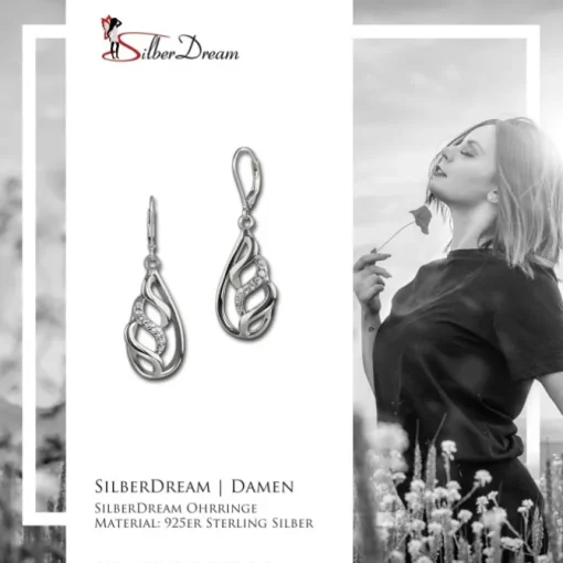 SilberDream Ohrhänger Oval geflochten Zirkonia 925 Silber Damen Ohrring SDO4347W