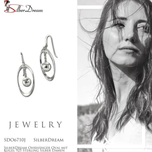 SilberDream Ohrhänger Oval mit Kugel 925 Sterling Silber Damen Ohrringe SDO6710J