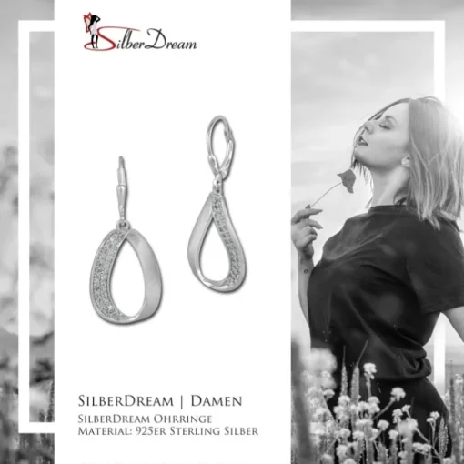 SilberDream Ohrhänger Oval Zirkonia weiß 925 Silber Damen Ohrring SDO371W