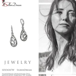 SilberDream Ohrhänger Oval geflochten Zirkonia 925 Silber Damen Ohrring SDO4347W