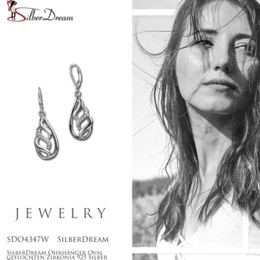 SilberDream Ohrhänger Oval geflochten Zirkonia 925 Silber Damen Ohrring SDO4347W