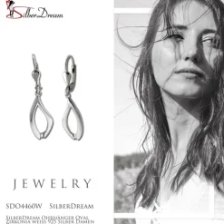 SilberDream Ohrhänger Oval Zirkonia weiß 925 Silber Damen Ohrring SDO4460W