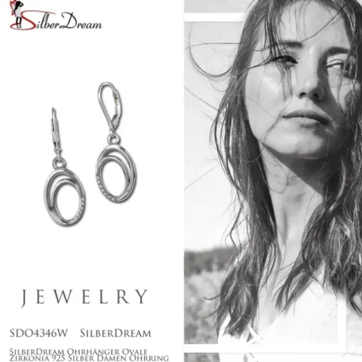 SilberDream Ohrhänger Ovale Zirkonia 925 Silber Damen Ohrring SDO4346W