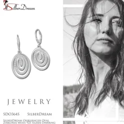 SilberDream Ohrhänger Oval Zirkonia weiß 925 Silber Ohrring SDO364S