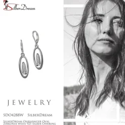 SilberDream Ohrhänger Oval Zirkonia weiß 925 Silber Ohrring SDO4288W