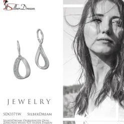 SilberDream Ohrhänger Oval Zirkonia weiß 925 Silber Damen Ohrring SDO371W