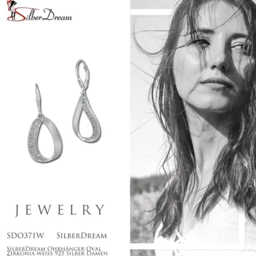 SilberDream Ohrhänger Oval Zirkonia weiß 925 Silber Damen Ohrring SDO371W