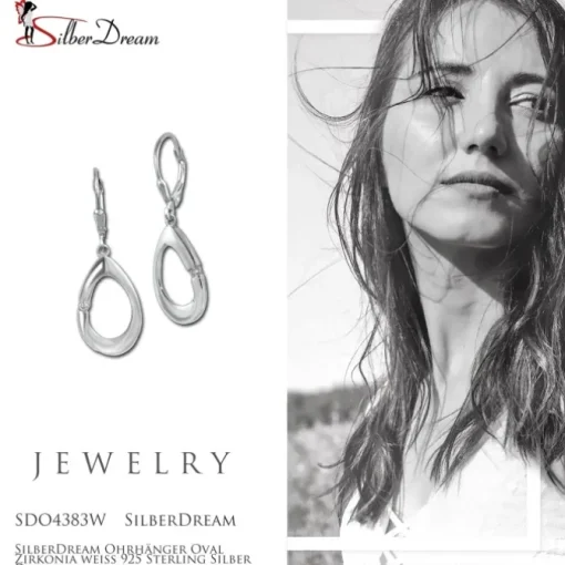 SilberDream Ohrhänger Oval Zirkonia weiß 925 Sterling Silber Damen SDO4383W