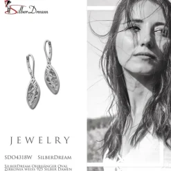 SilberDream Ohrhänger Oval Zirkonia weiß 925 Silber Damen Ohrring SDO4318W