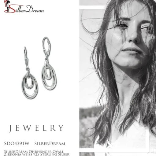 SilberDream Ohrhänger Ovale Zirkonia weiß 925 Sterling Silber Damen SDO4391W